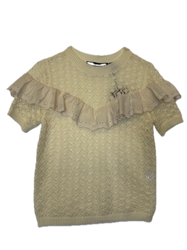 Cream Eyelet Ruffle Knit Top