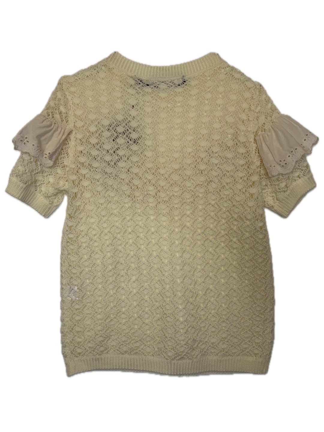 Cream Eyelet Ruffle Knit Top