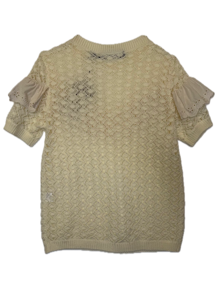 Cream Eyelet Ruffle Knit Top
