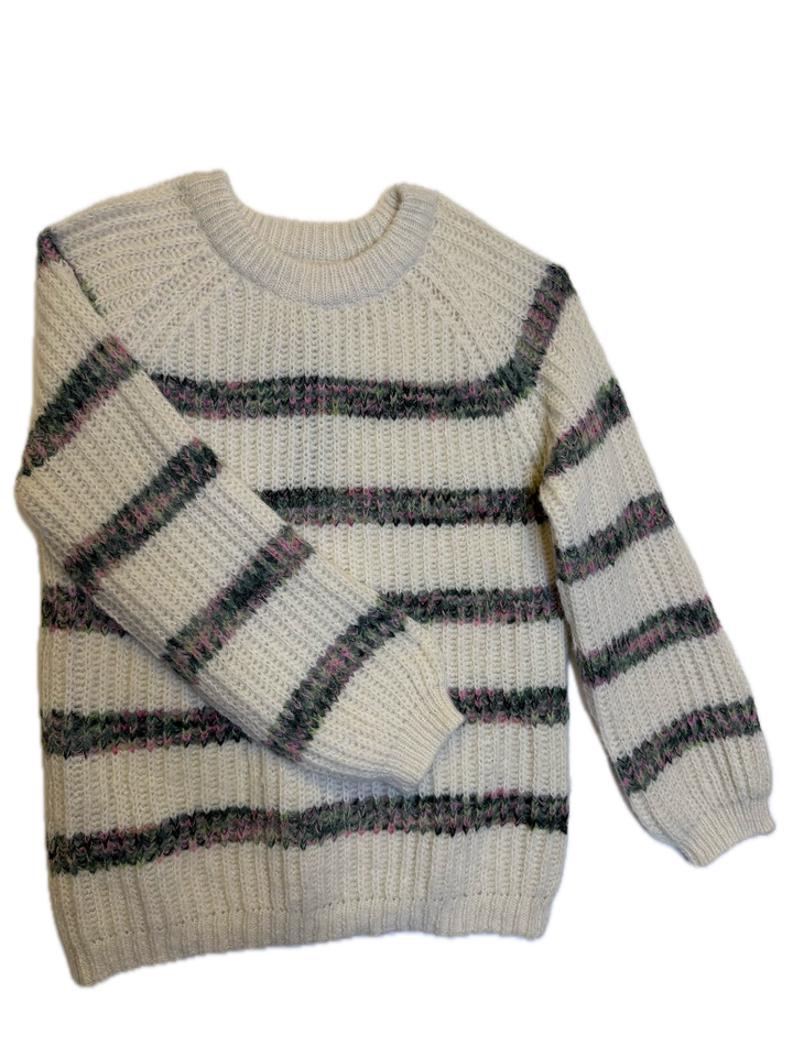 Cream Striped Boat-Neck Top