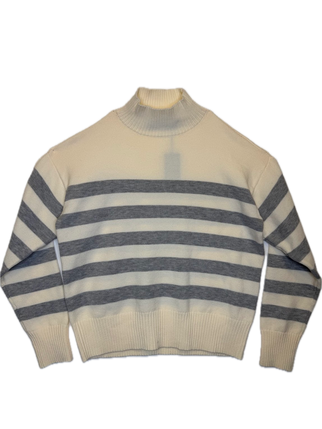 Cream Mock Neck Striped Sweater