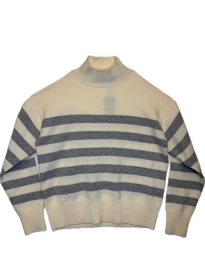 Cream Mock Neck Striped Sweater