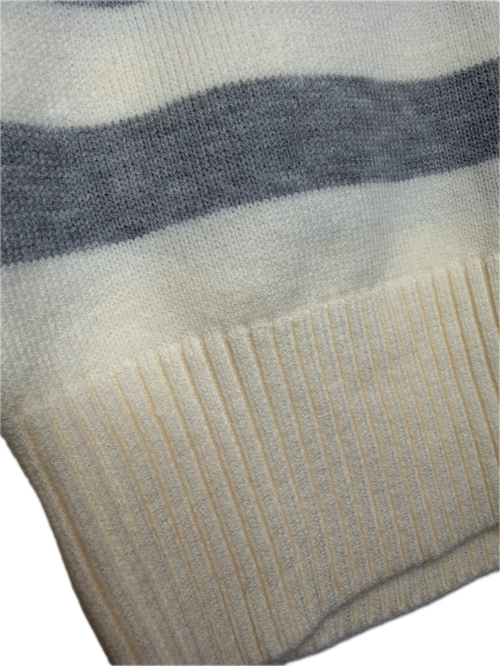 Cream Mock Neck Striped Sweater