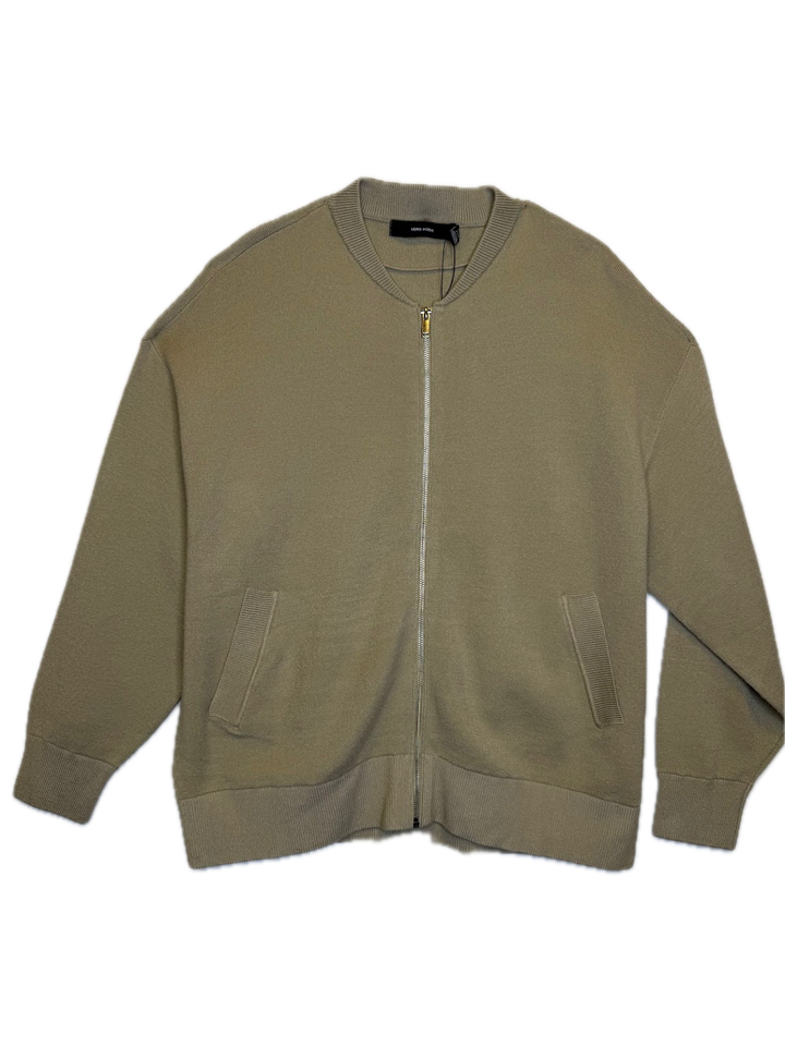 Beige Zip-Up Bomber Jacket
