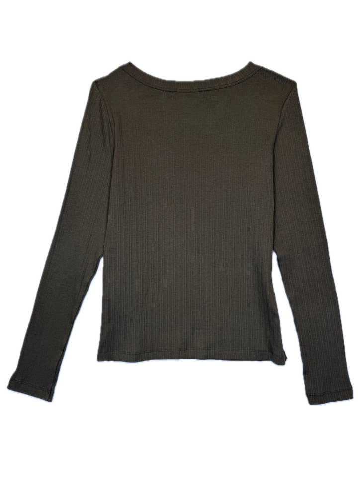 Olive Green Ribbed Scoop Neck Top