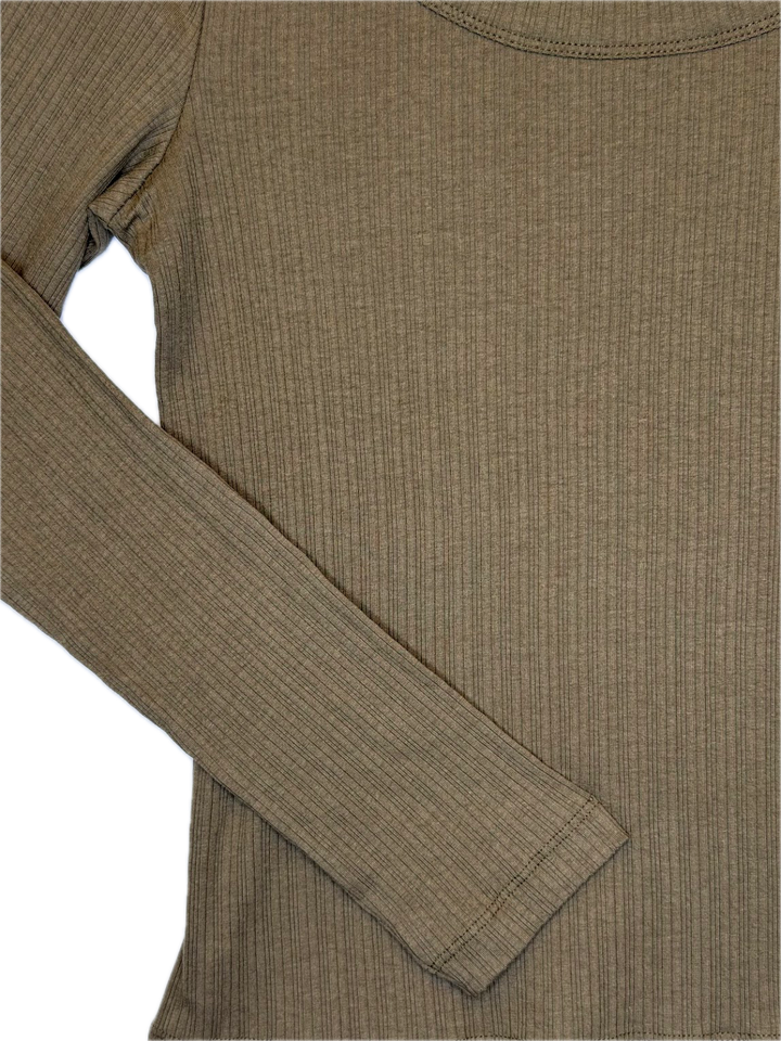 Olive Green Ribbed Scoop Neck Top