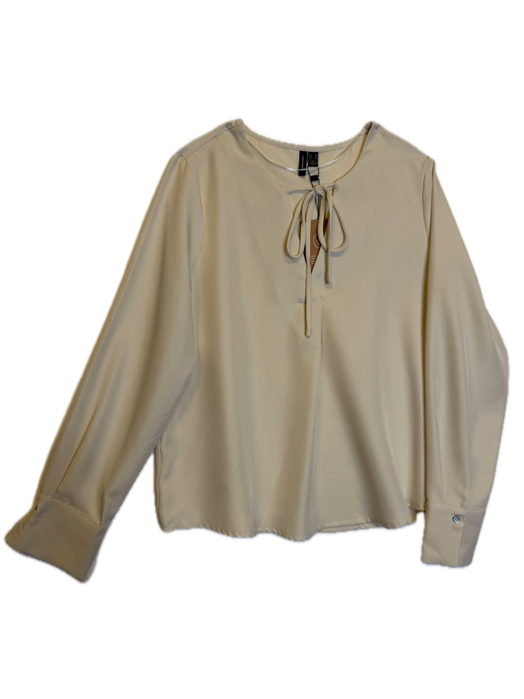 Cream Tie-Neck Long-Sleeve Blouse