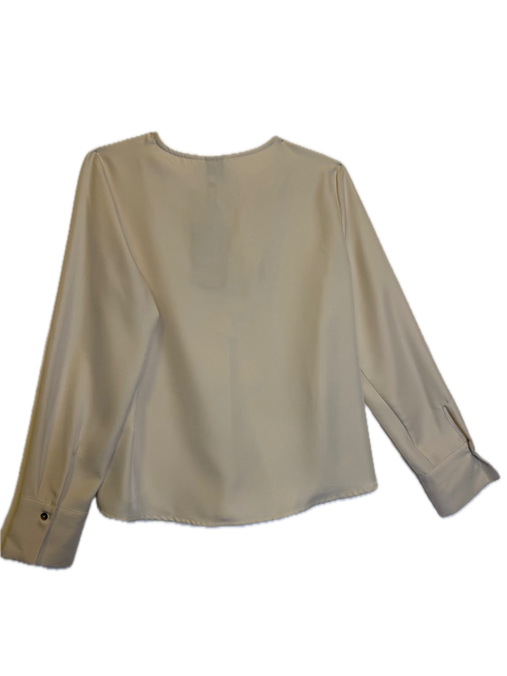 Cream Tie-Neck Long-Sleeve Blouse