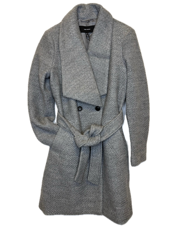 Light Grey Textured Belted Wrap Coat