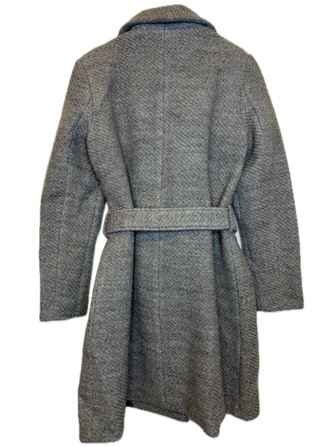 Light Grey Textured Belted Wrap Coat