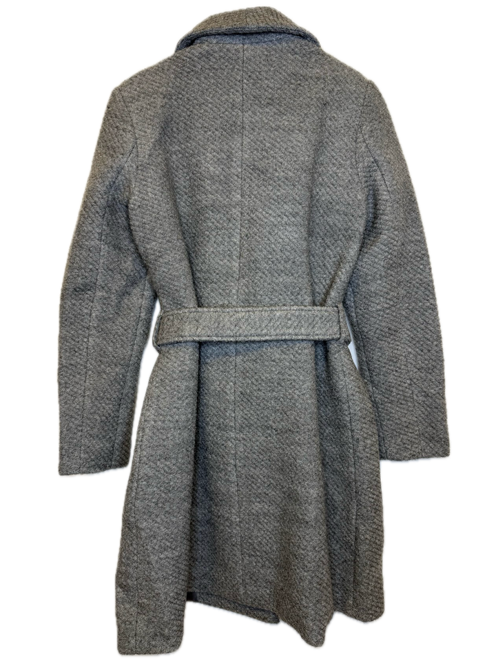 Light Grey Textured Belted Wrap Coat