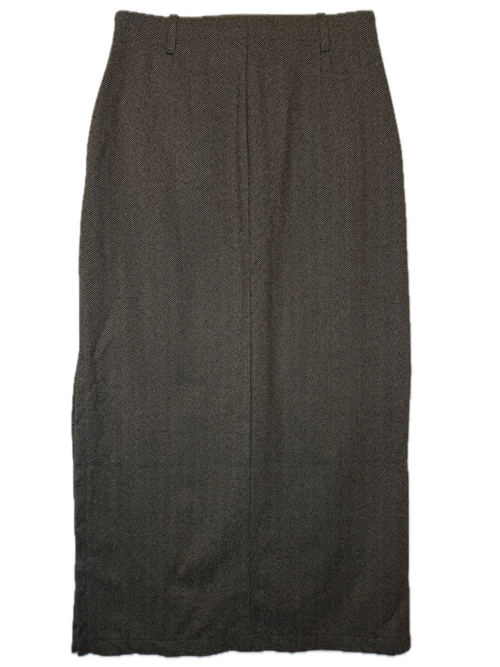 Brown Herringbone Midi Skirt