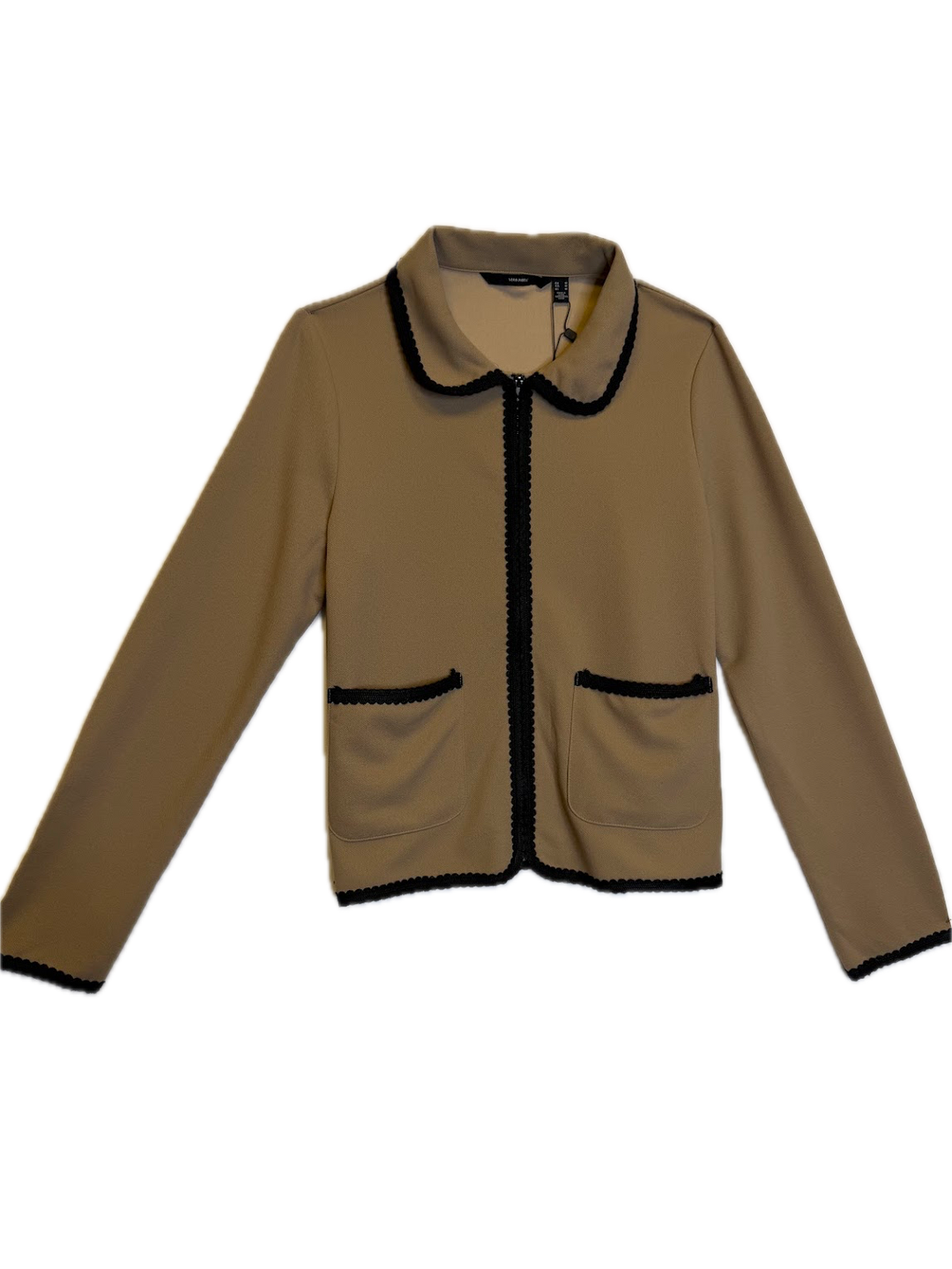 Khaki Contrast-Trim Knit Jacket