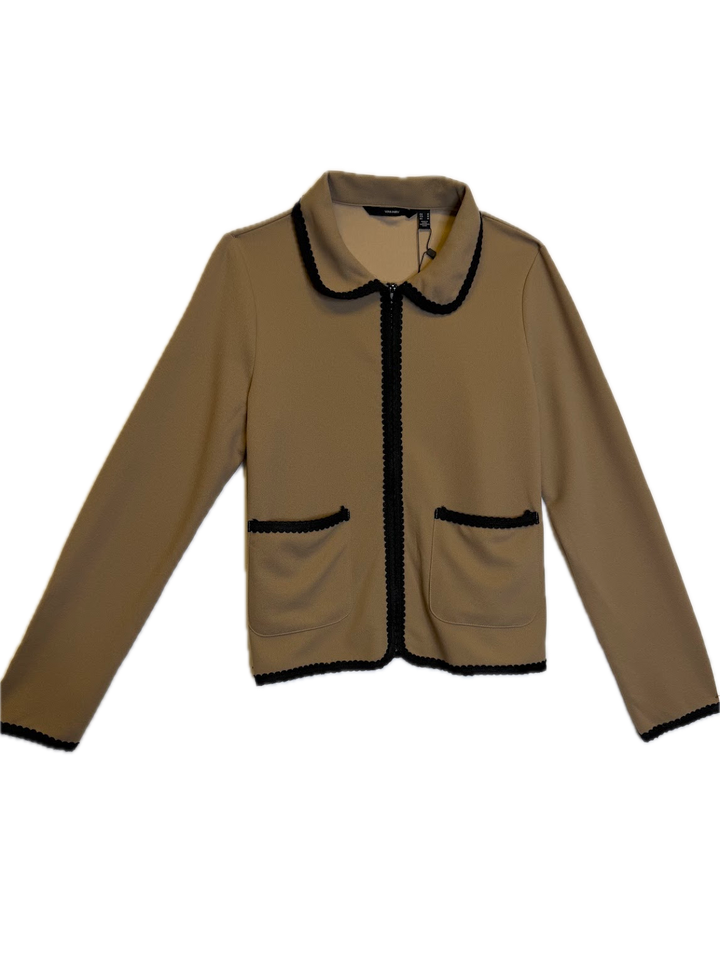 Khaki Contrast-Trim Knit Jacket