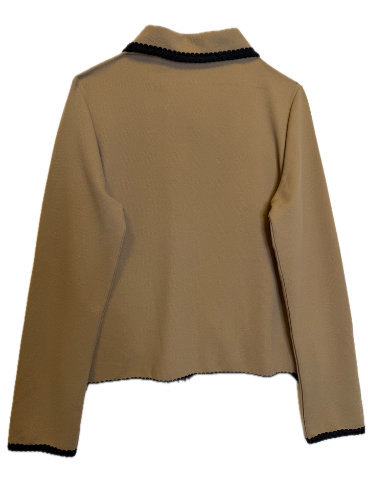 Khaki Contrast-Trim Knit Jacket