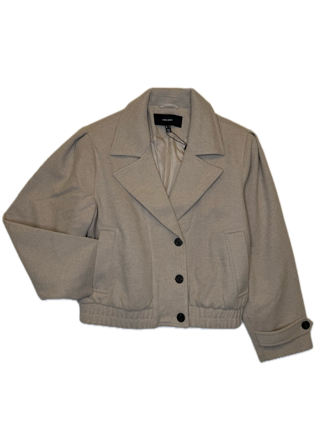 Light Beige Cropped Button Jacket