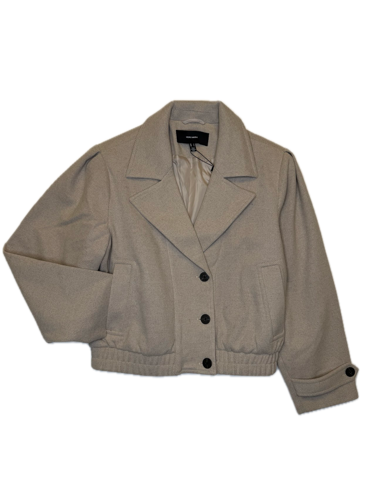 Light Beige Cropped Button Jacket