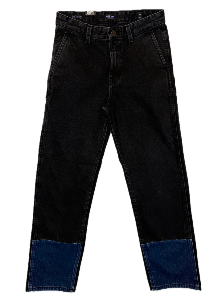 Black Colorblock Straight Leg Jeans