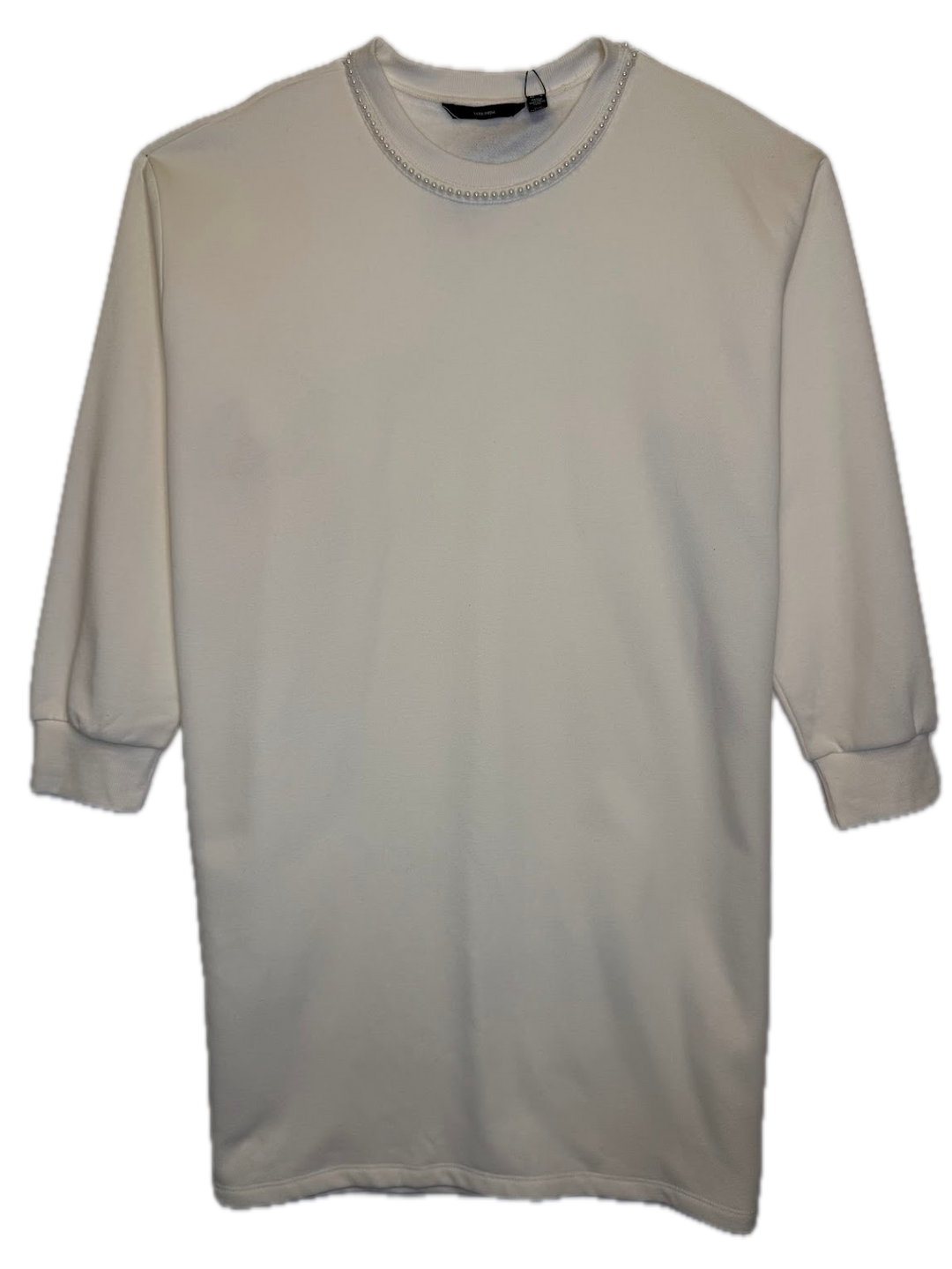 Cream Pearl Detail Sweatshirt Dress