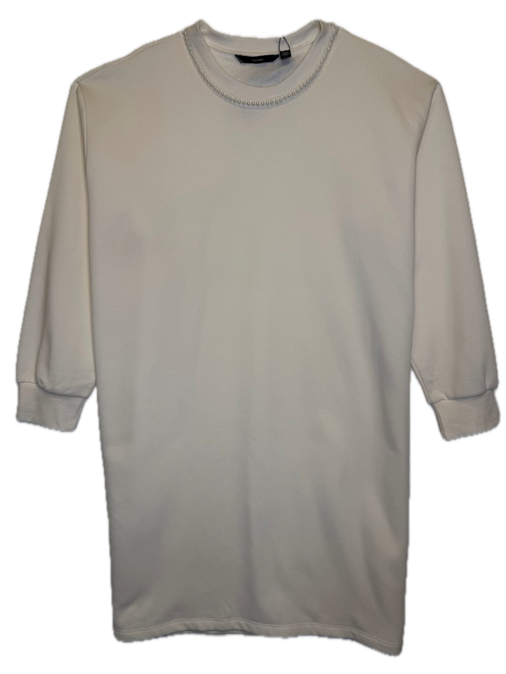 Cream Pearl Detail Sweatshirt Dress