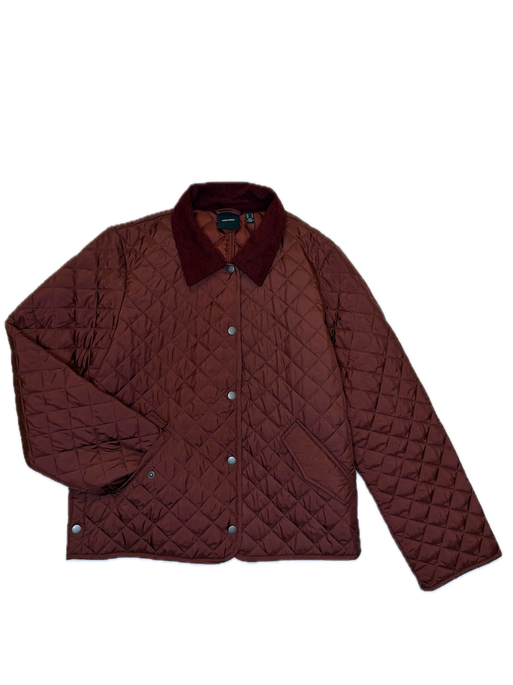 Burgundy Quilted Jacket with Corduroy Collar