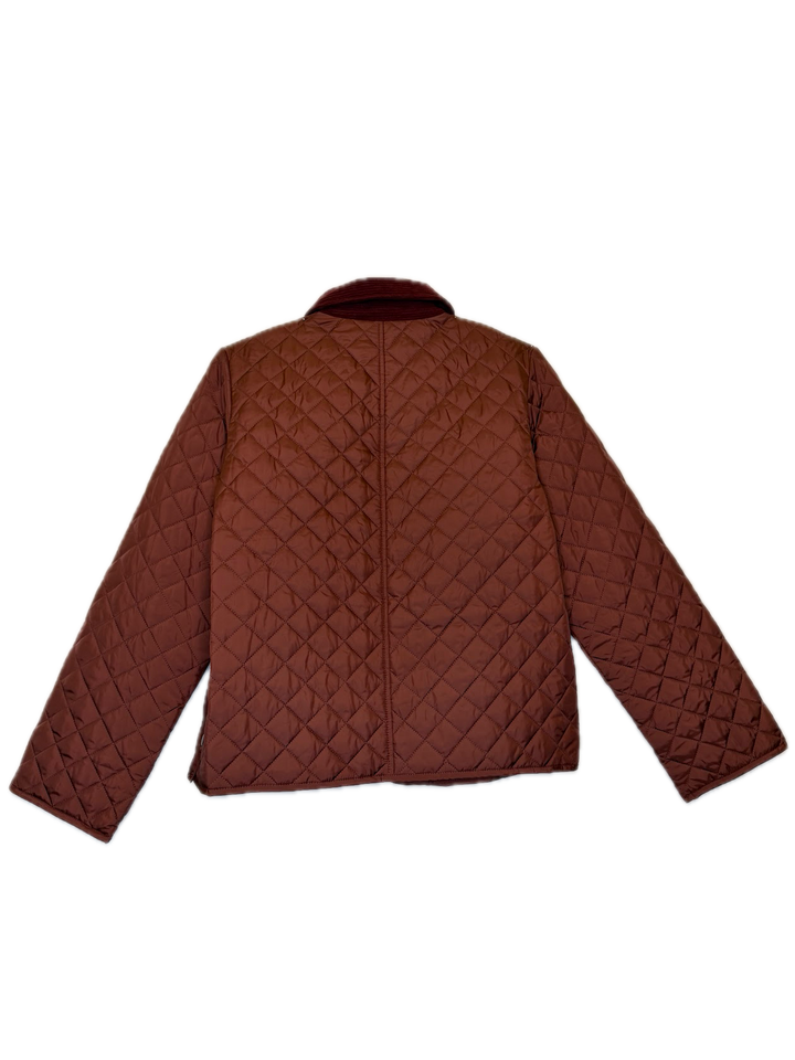 Burgundy Quilted Jacket with Corduroy Collar