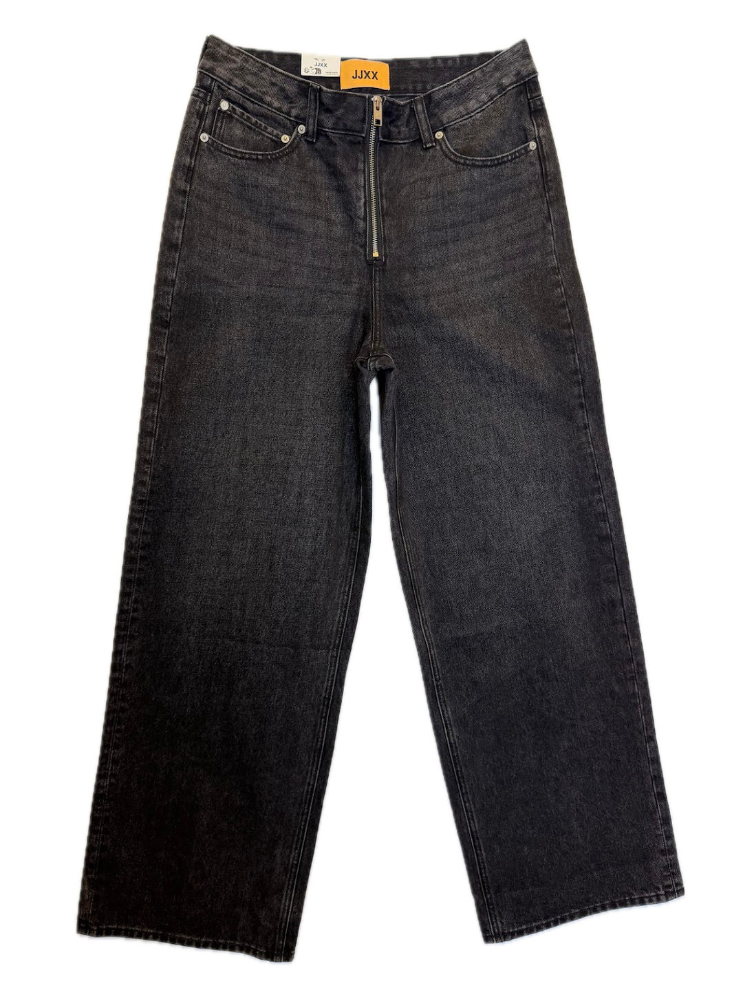 Black Wide Leg Jeans with Exposed Zipper