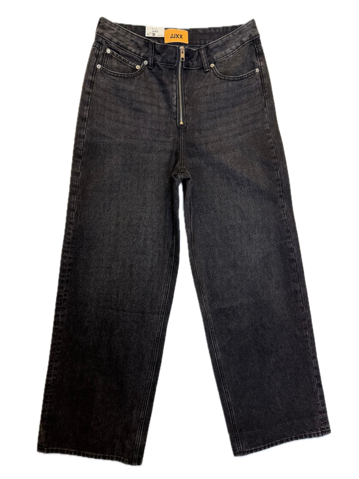 Black Wide Leg Jeans with Exposed Zipper