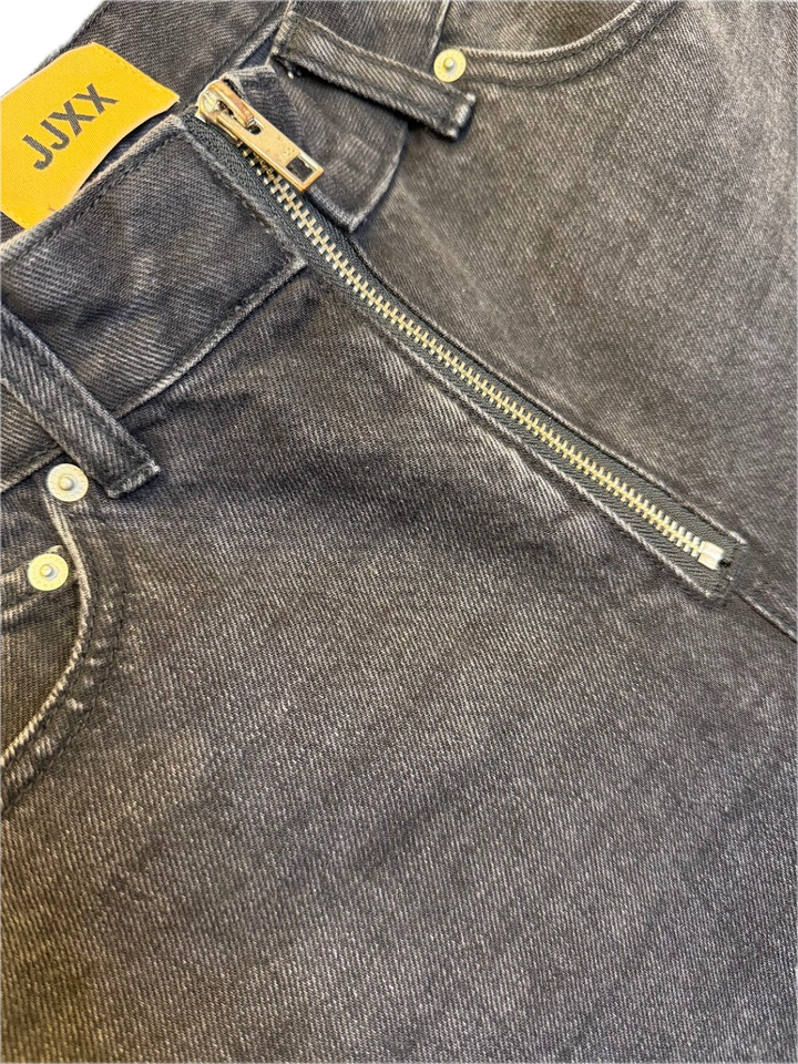 Black Wide Leg Jeans with Exposed Zipper