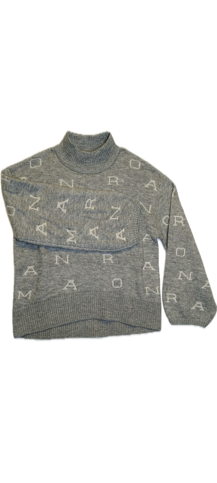 Grey Mock Neck Letter Print Sweater
