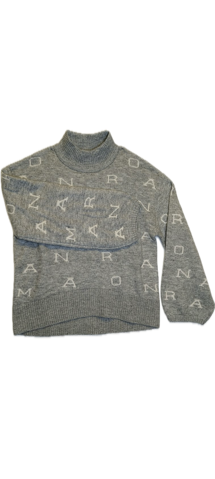 Grey Mock Neck Letter Print Sweater