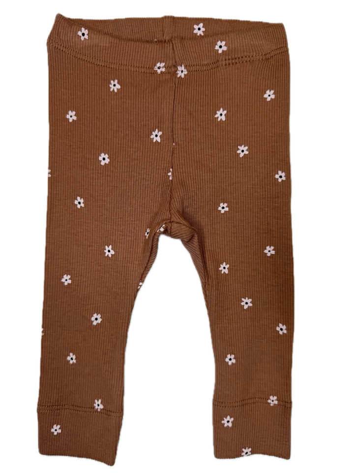 Brown Floral Ribbed Leggings
