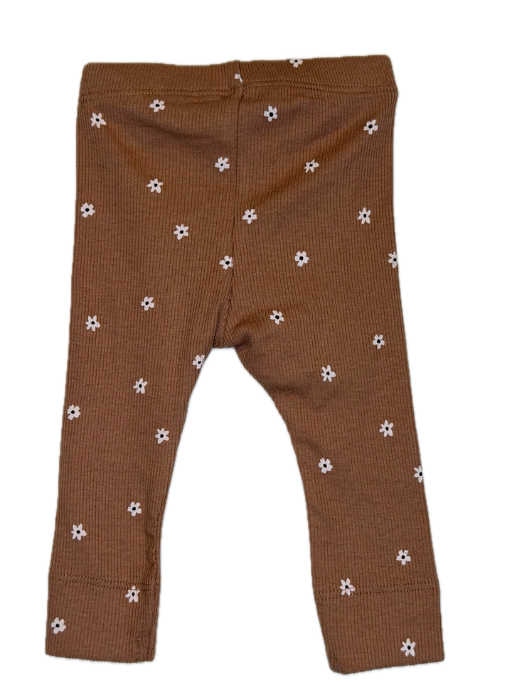 Brown Floral Ribbed Leggings