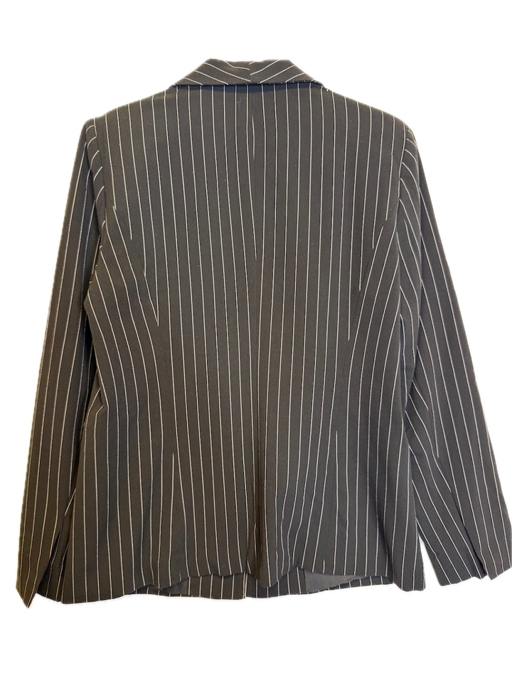 Black Pinstripe Open-Front Blazer