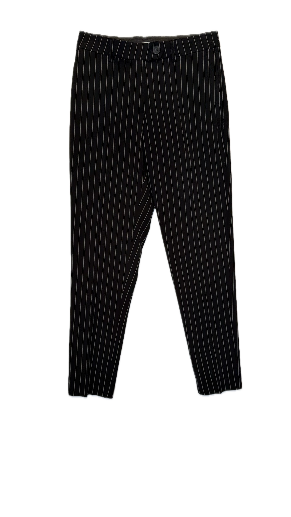 Black Pinstripe Tapered Pants