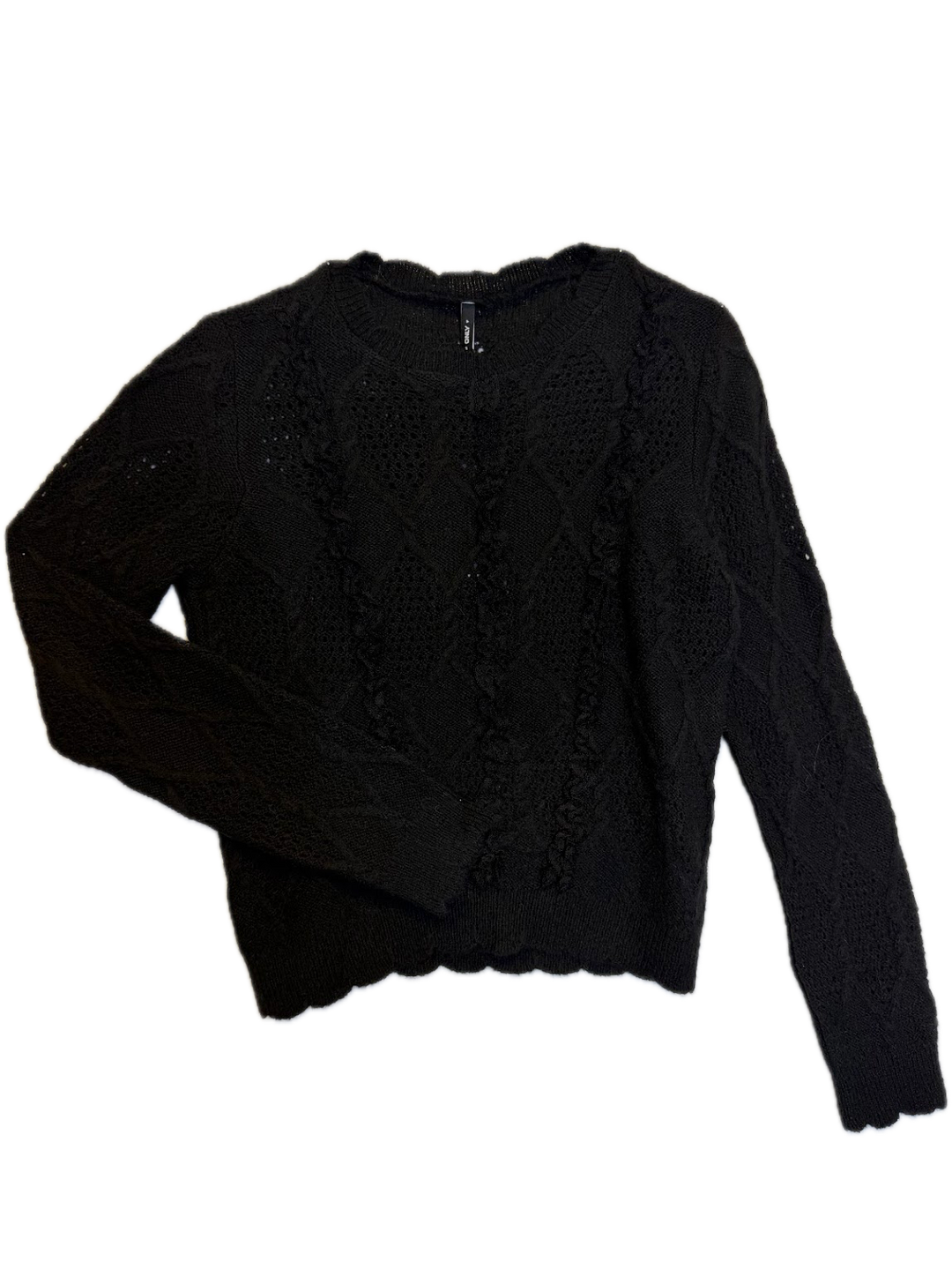 Black Textured Pointelle Knit Sweater