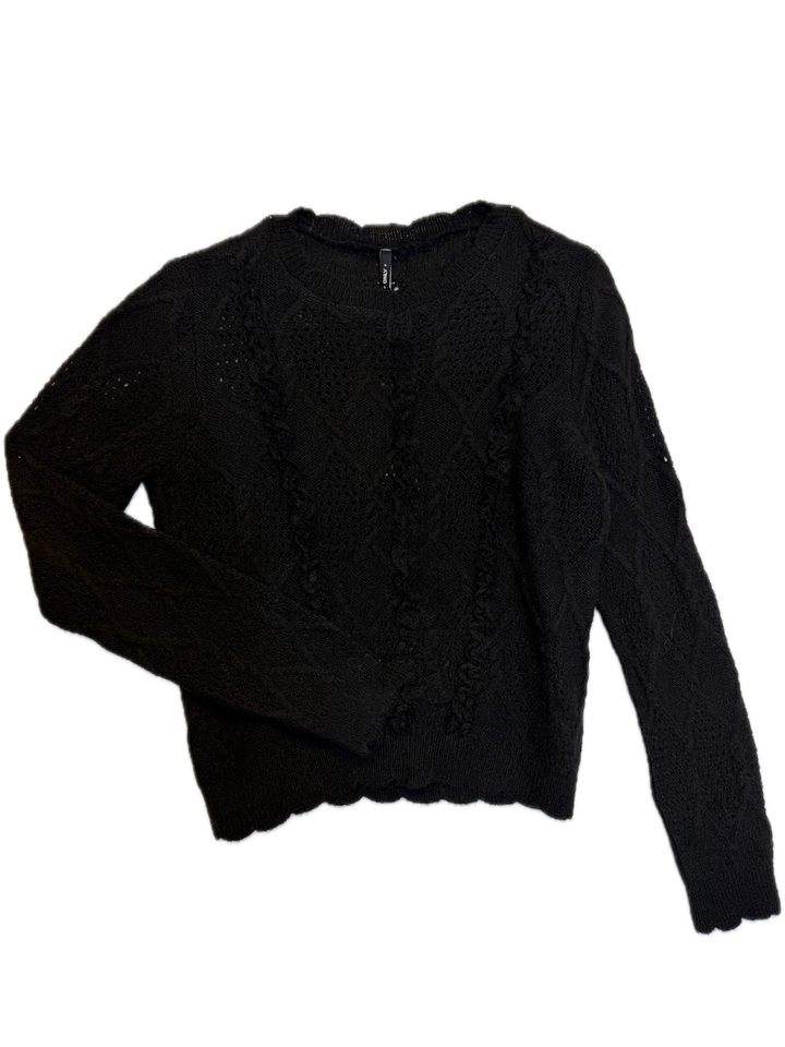 Black Textured Pointelle Knit Sweater