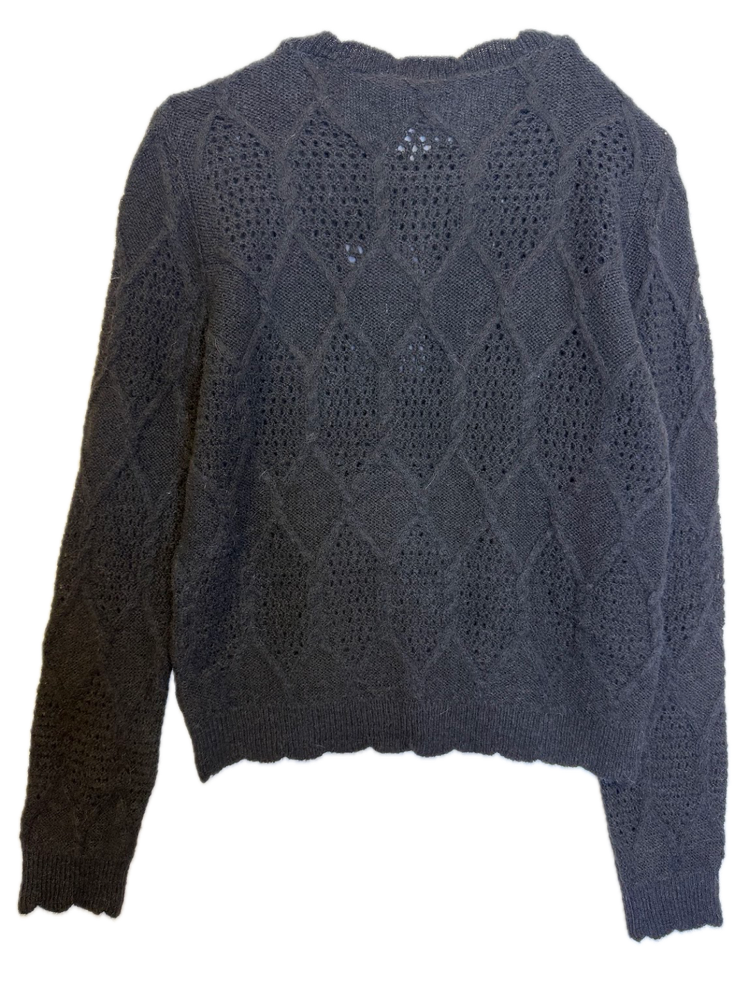 Black Textured Pointelle Knit Sweater