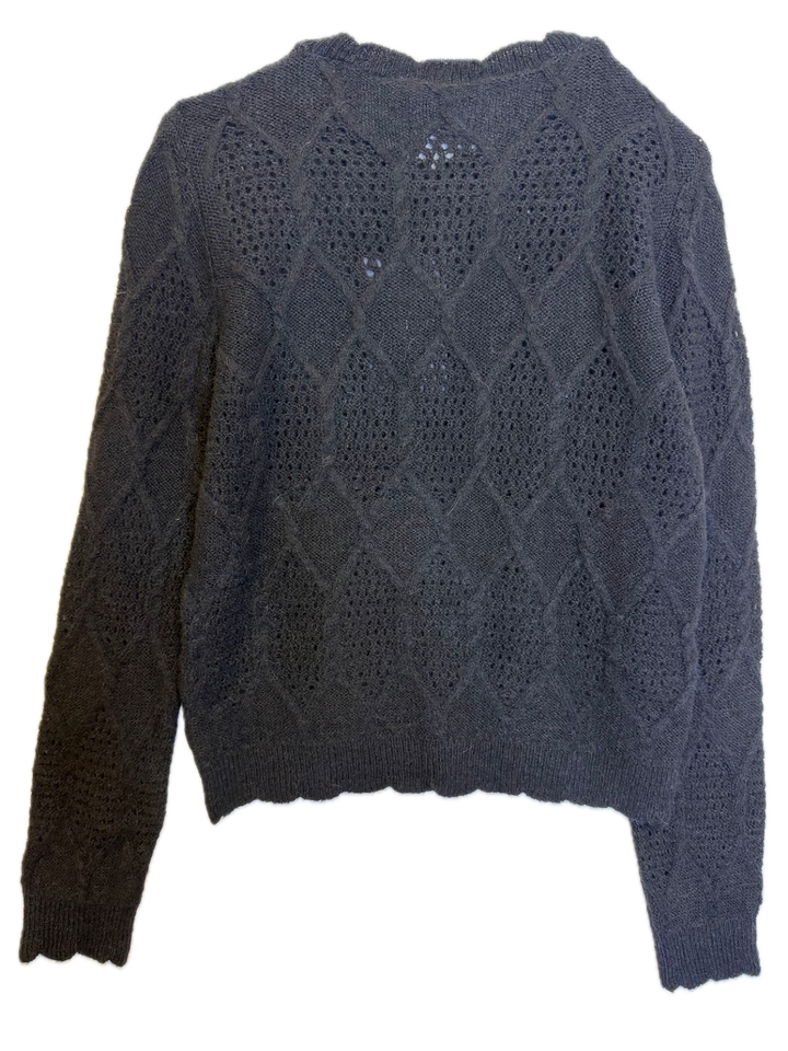 Black Textured Pointelle Knit Sweater