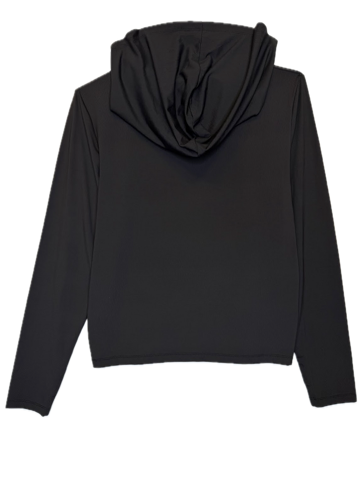Black Hooded Long Sleeve Top
