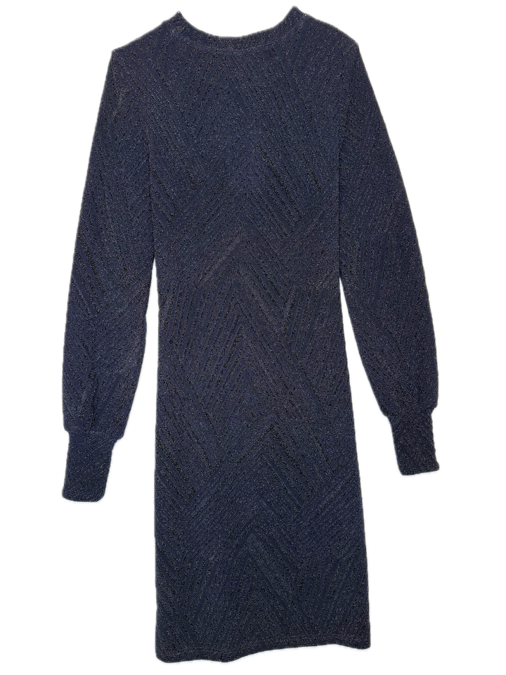 Navy Metallic Chevron Knit Dress