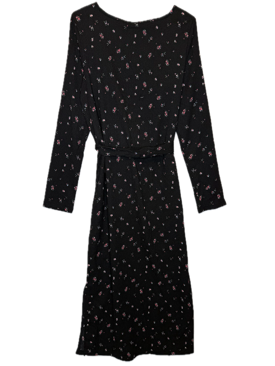 Black Floral Belted Midi Dress