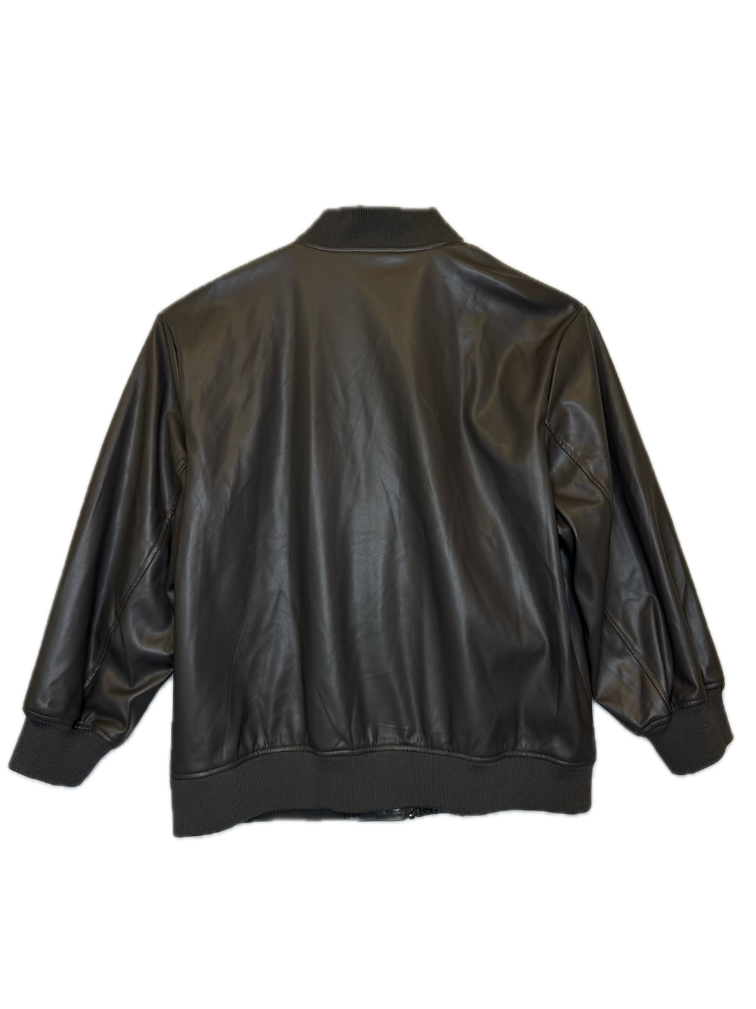 Grey Faux Leather Bomber Jacket