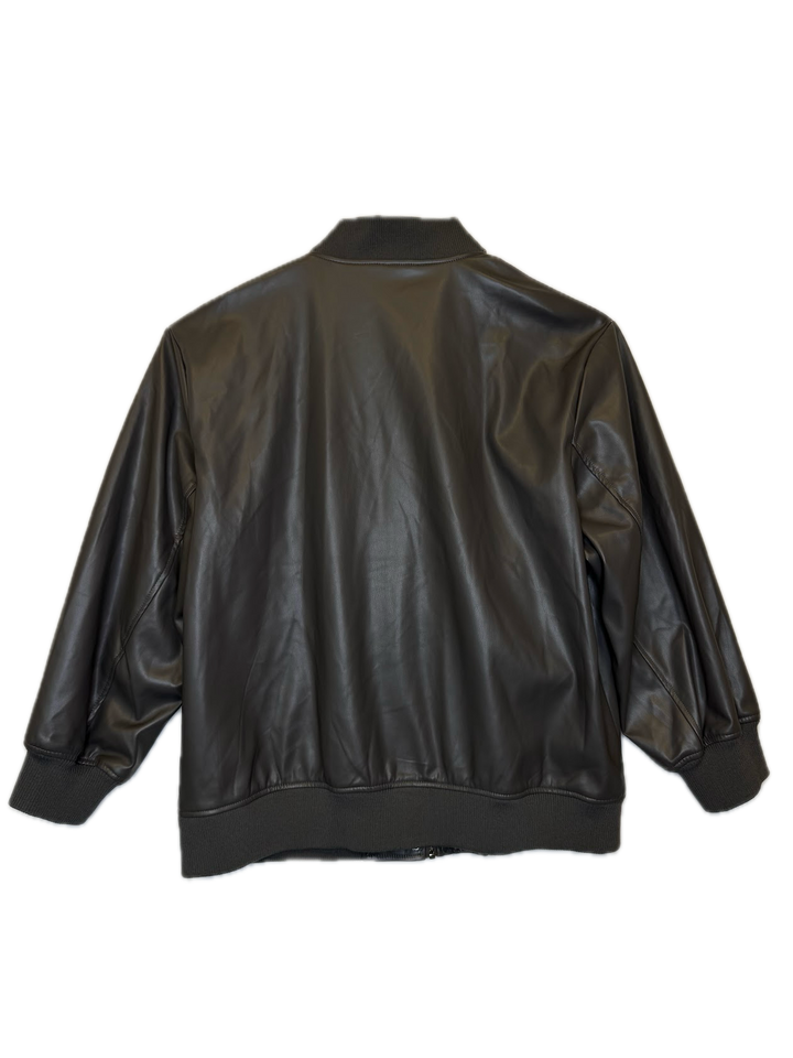 Grey Faux Leather Bomber Jacket