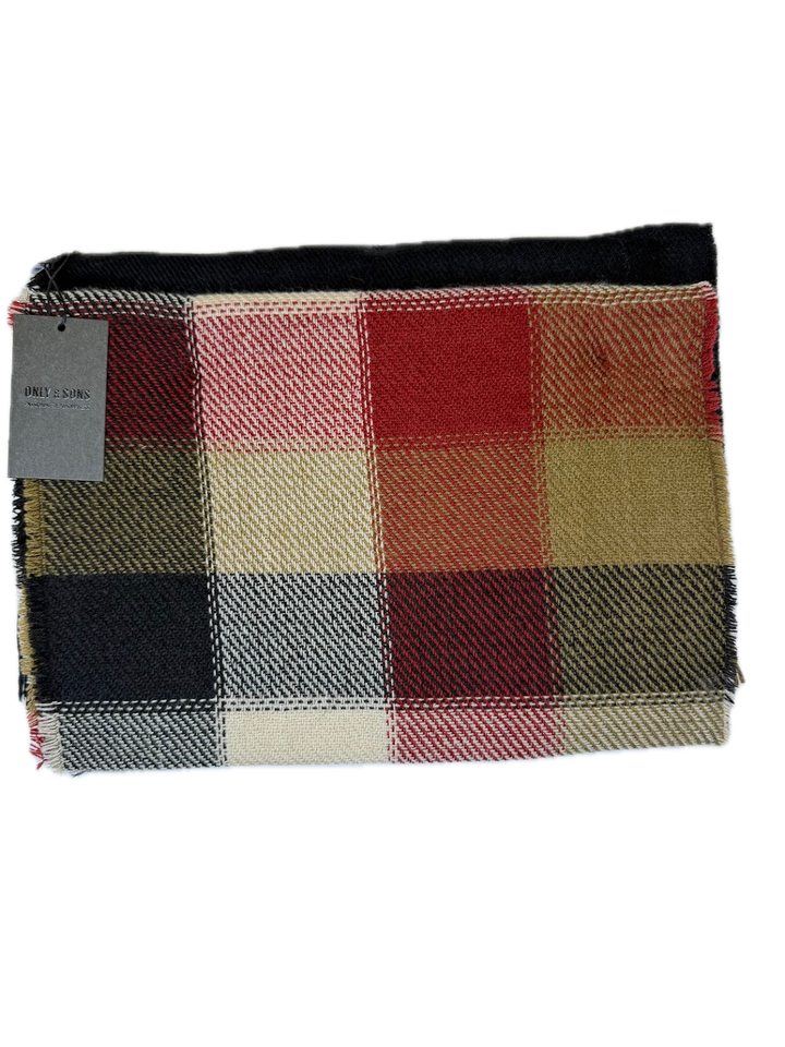 Red and Beige Plaid Scarf