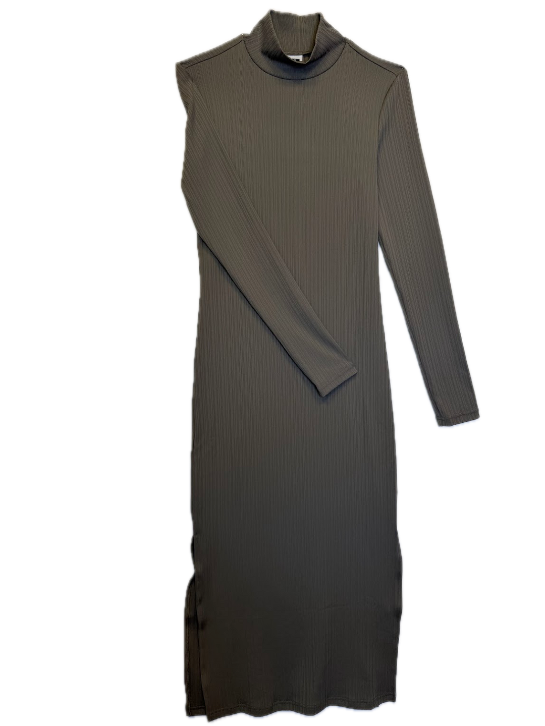 Grey Ribbed Mock Neck Dress