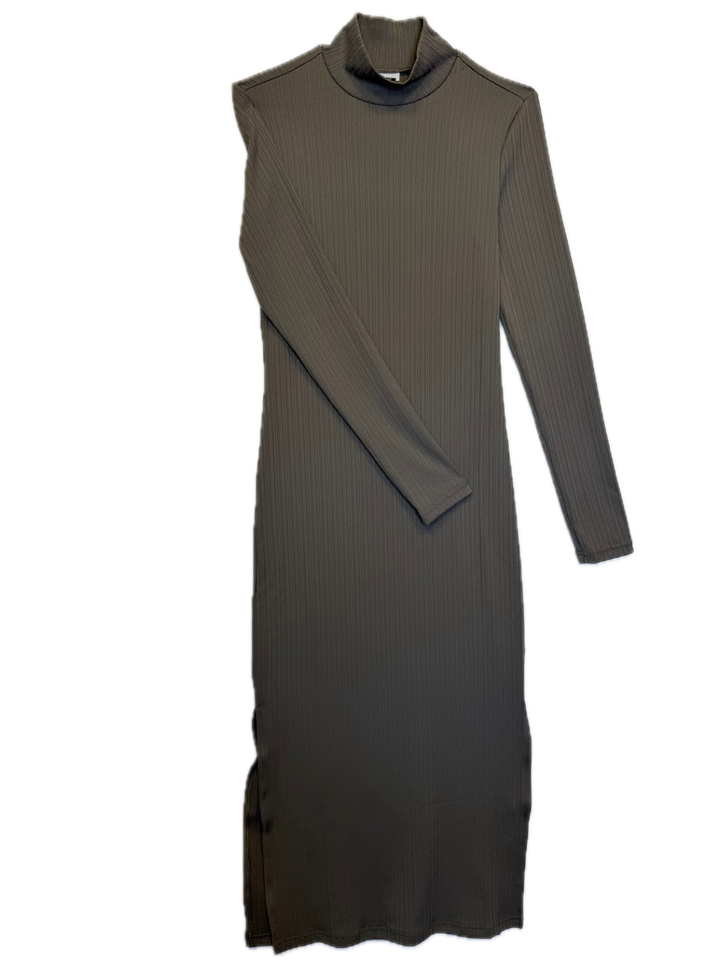 Grey Ribbed Mock Neck Dress