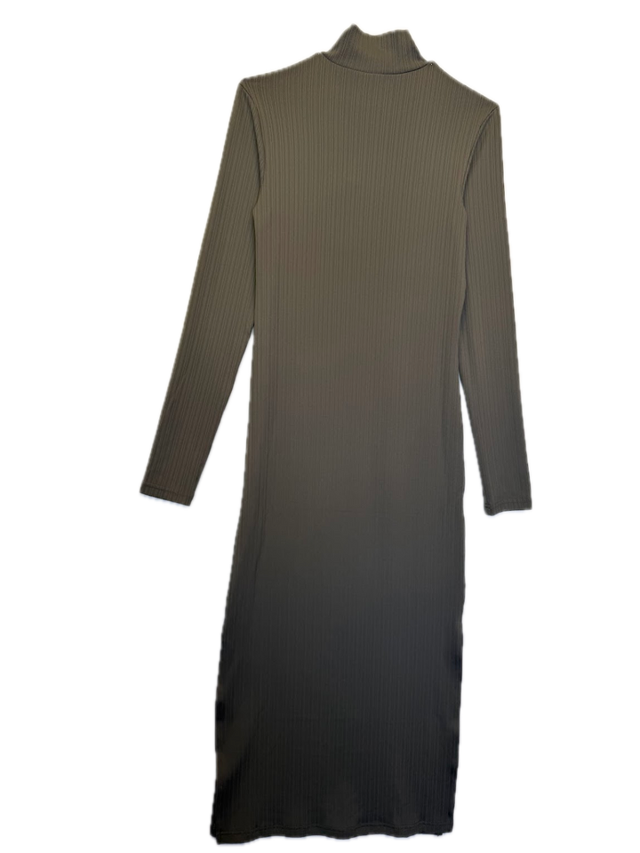 Grey Ribbed Mock Neck Dress