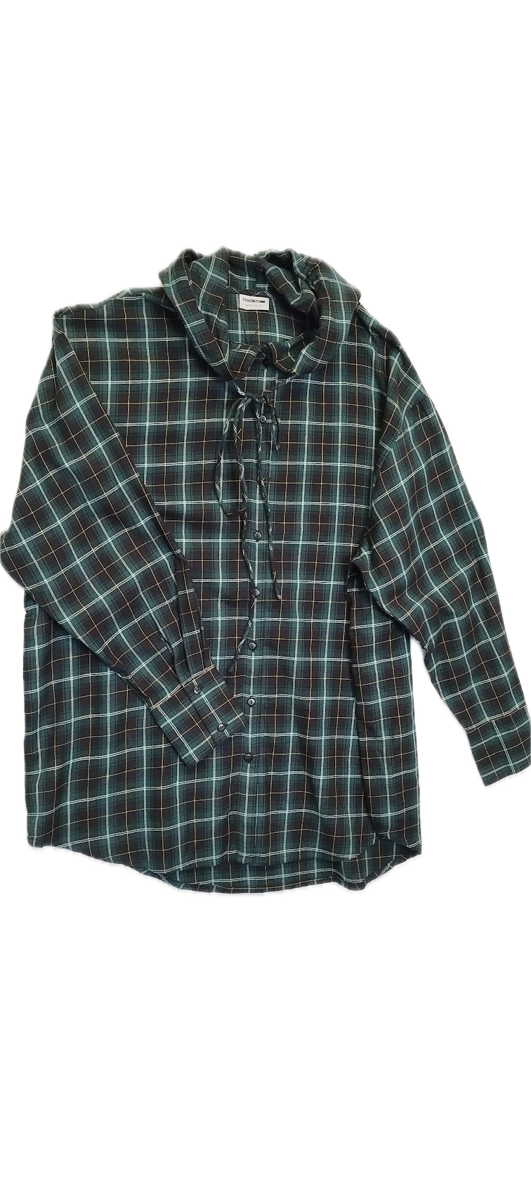 Green Plaid Tie-Neck Shirt
