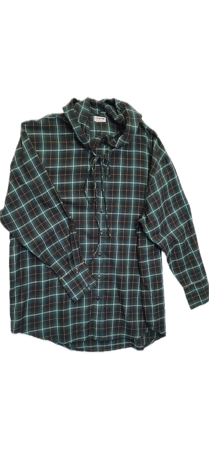 Green Plaid Tie-Neck Shirt